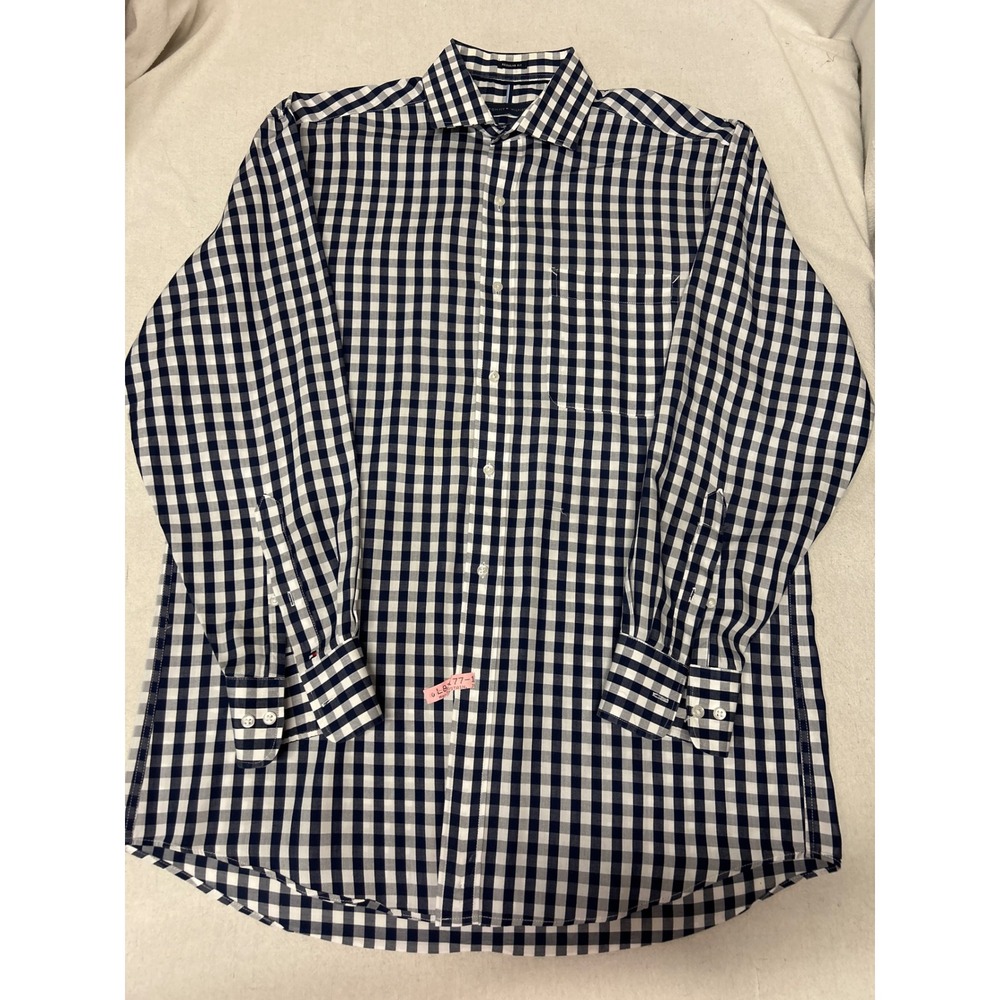 Tommy Hilfiger Mens Navy Blue White Gingham Check Regular Fit Cotton Shirt M